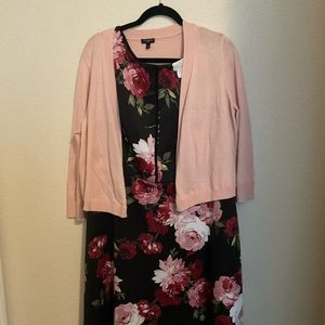 White House Black Market Floral Dress with Talbots Shrug Cardigan